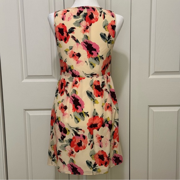 Madewell 100% Silk Tea Rose Floral Sleeveless Dress Size 2 Lined Pleated - Picture 3 of 16